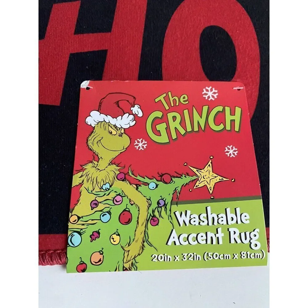 Dr. Seuss The Grinch HO HO HO Washable Accent Rug 20 X 32” Christmas Holiday NEW